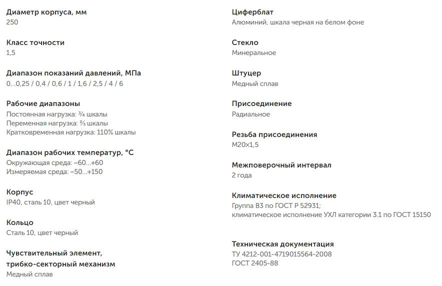 Характеристики манометров Характеристики манометров